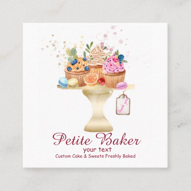 Watercolour Bakery Mixer Pastry Sweets  Square Business Card (Front)