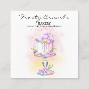 Watercolour Bakery Pastry Sweets Cupcakes Squar Square Business Card