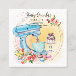 Watercolour Bakery Pastry Sweets Cupcakes Squar Square Business Card