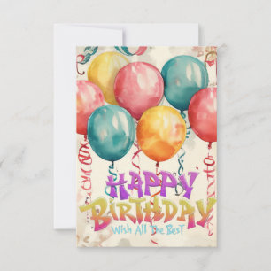 watercolour balloons vintage Birthday card
