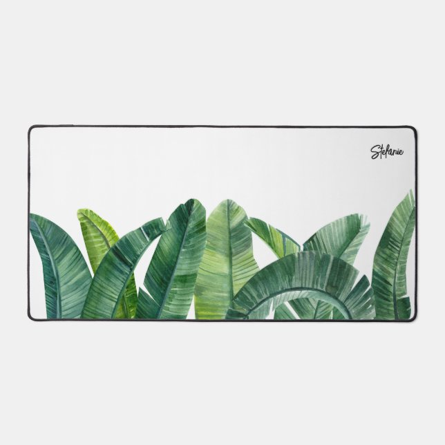 Watercolour Banana Palm Leaves Personalised Desk Mat (Front)