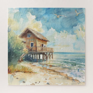 Watercolour Beach Cottage Jigsaw Puzzle