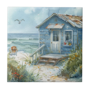 Watercolour Beach Cottage Tile