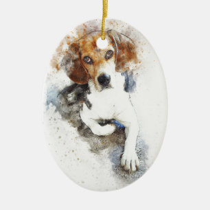 Watercolour Beagle Dog Abstract Ceramic Tree Decoration