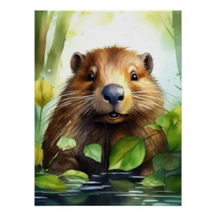 Watercolour Beaver Poster