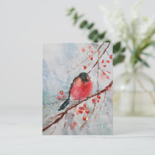 Watercolour Bird Christmas Postcard   Festive