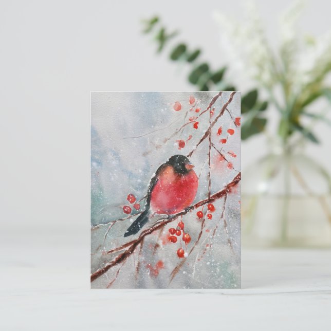 Watercolour Bird Christmas Postcard | Festive (Standing Front)