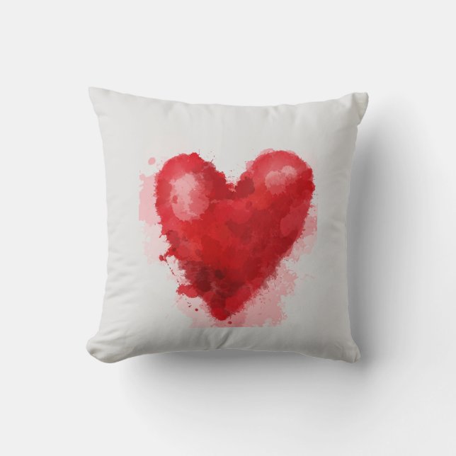 Watercolour blood red valentine heart gothic art cushion (Front)