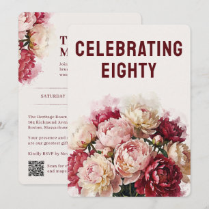 Watercolour Blooms Elegant Peony 80th Birthday Invitation