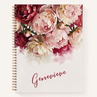 Watercolour Blooms | Elegant Peony Custom Name Notebook
