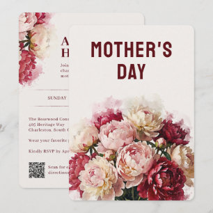 Watercolour Blooms Elegant Peony Mother's Day Invitation