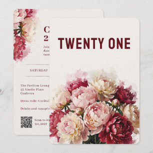 Watercolour Blooms Peony 21st Birthday Invitation