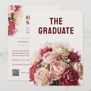 Watercolour Blooms Peony Graduation Party Invitation