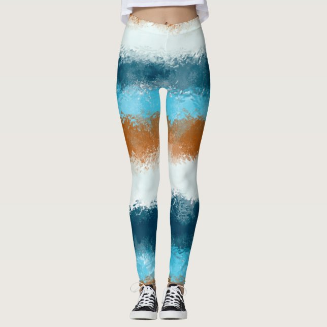 Watercolour Blue and Brown Lines Leggings (Front)