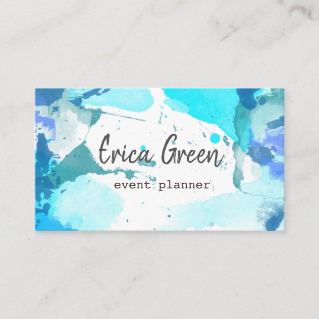 Watercolour Blue Business Card (Front)