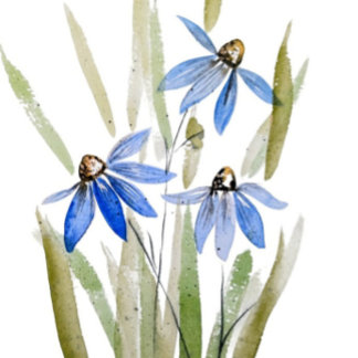 Watercolour Blue Daisies Greeting Card