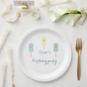 Watercolour Blue Green Ice Cream Birthday Party Paper Plate