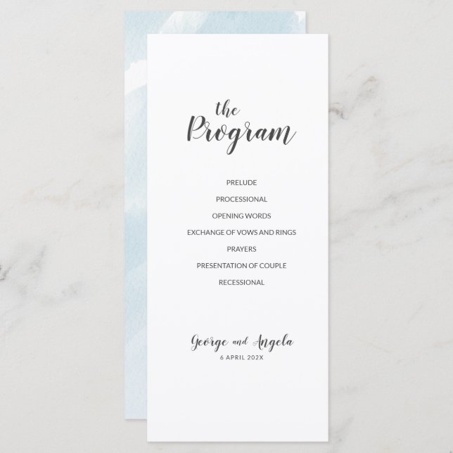 Watercolour blue Party Programs Programme (Front/Back)