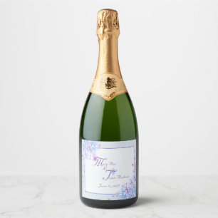 Watercolour Blue Purple Lilac Flower  Sparkling Wine Label