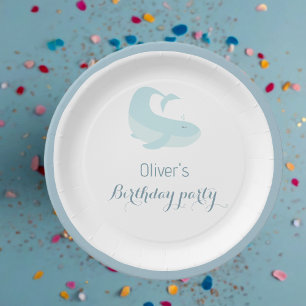 Watercolour Blue WhaleOcean Fish Birthday Party Paper Plate