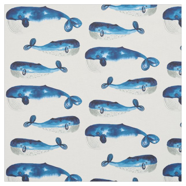 Watercolour blue whales fabric (Swatch)