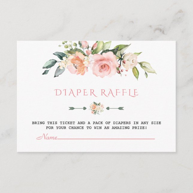 Watercolour Blush Cream Floral Diaper Raffle Enclosure Card (Front)