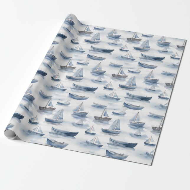 Watercolour Boats Wrapping Paper (Unrolled)