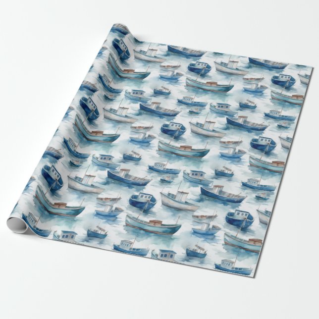 Watercolour Boats Wrapping Paper (Unrolled)