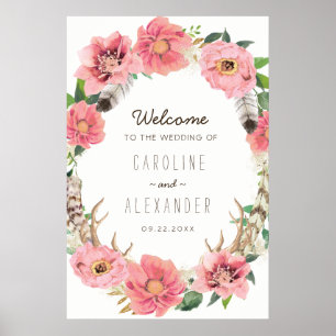 Watercolour Boho Feathers Welcome Sign (24x36)