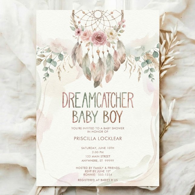 watercolour Boho flower Dreamcatcher Baby Shower Invitation (Creator Uploaded)