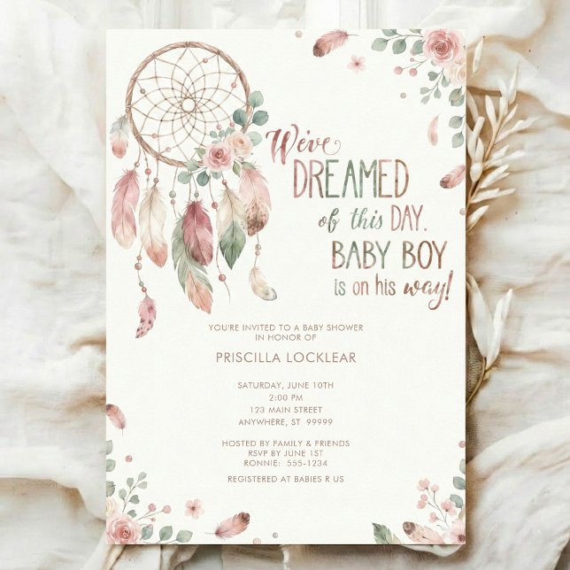 watercolour Boho flower Dreamcatcher Baby Shower Invitation (Creator Uploaded)