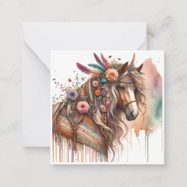Watercolour Boho Horse Note Card  (Front)