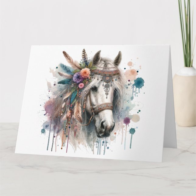 Watercolour Boho Horse Note Card  (Front)