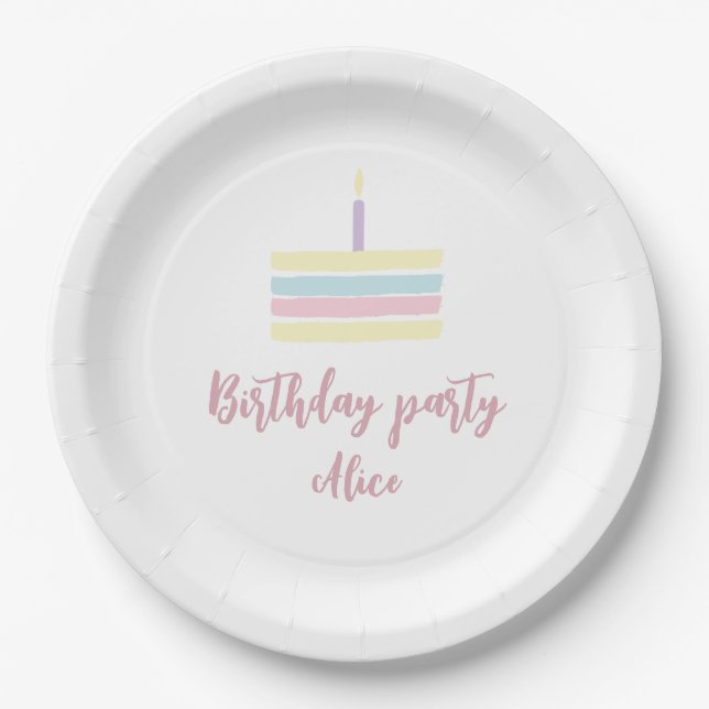 Watercolour boho pastel cake pink Birthday Party  Paper Plate (Front)