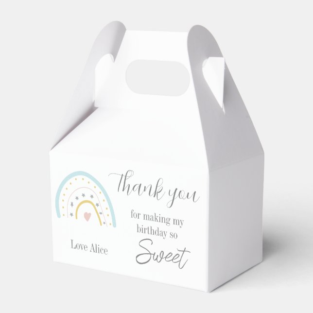 Watercolour boho rainbow Birthday party Thank you Favour Box (Front Side)
