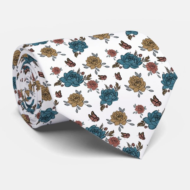 Watercolour Boho Wildflower Pattern  Tie (Rolled)