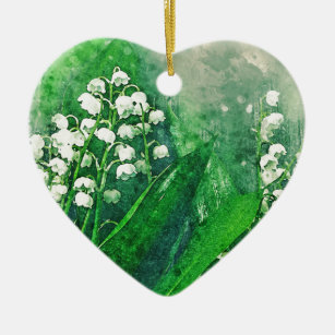 Watercolour Botanical Lily of the Valley Ceramic Tree Decoration