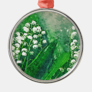 Watercolour Botanical Lily of the Valley Metal Tree Decoration