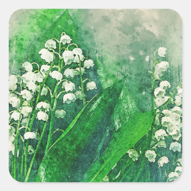 Watercolour Botanical Lily of the Valley Square Sticker (Front)