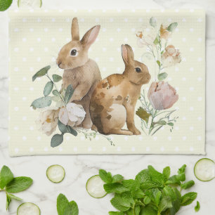 Watercolour Bunny roses Kitchen Towel