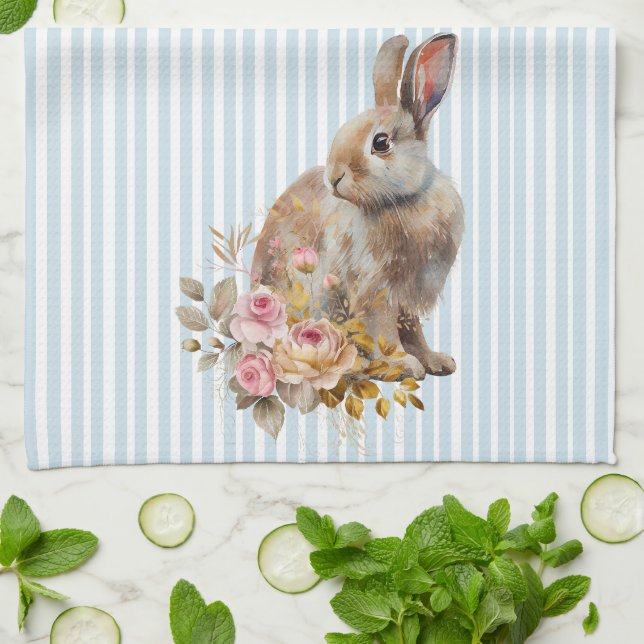 Watercolour Bunny roses Kitchen Towel (Folded)