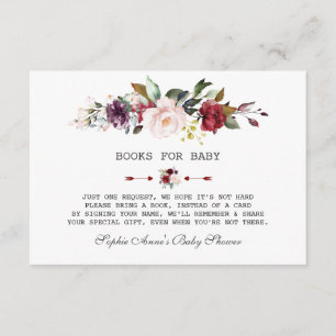 Watercolour Burgundy Blush Floral Baby Shower Enclosure Card