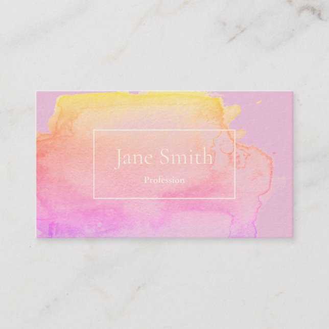 WATERCOLOUR BUSINESS CARD IN PINK AND YELLOW (Front)