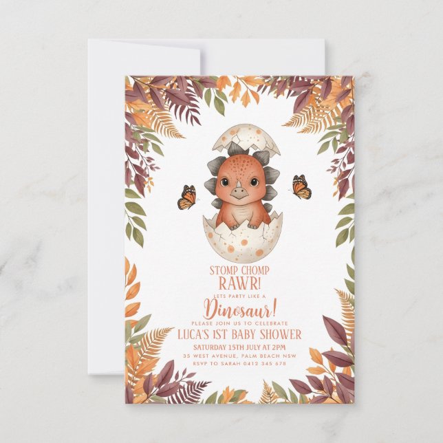 watercolour butterfly Dinosaur Baby Shower Invitation (Front)