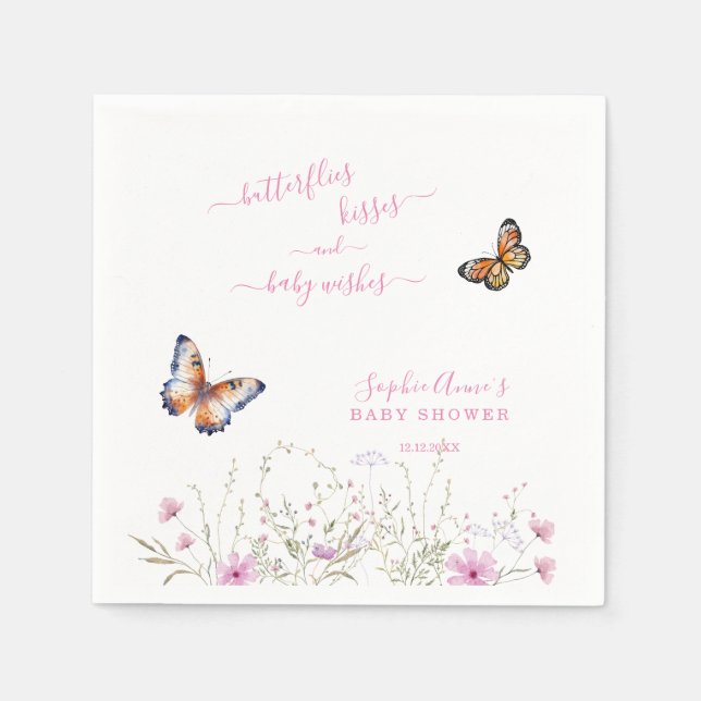 Watercolour Butterfly Wildflowers Baby Shower  Napkin (Front)