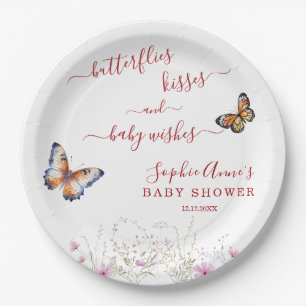 Watercolour Butterfly Wildflowers Baby Shower  Paper Plate