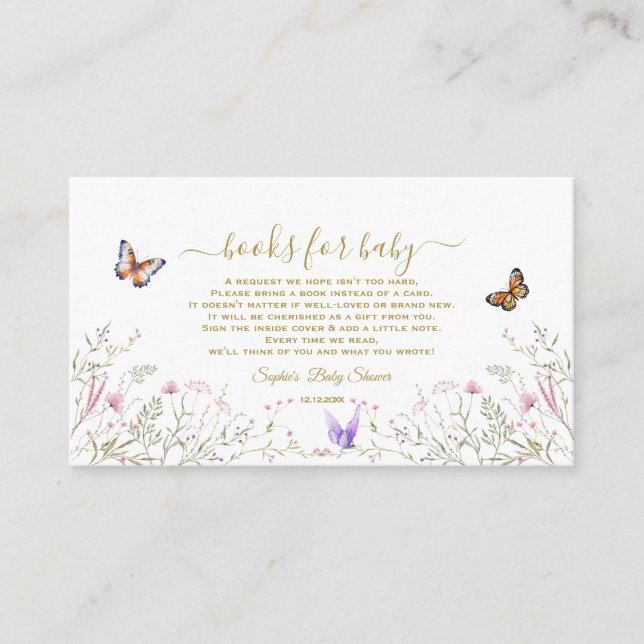 Watercolour Butterfly Wildflowers Books For Baby Enclosure Card (Front)