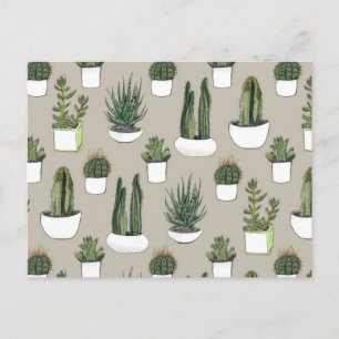Watercolour Cacti & Succulent - Beige Postcard