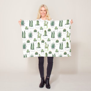 Watercolour Cacti & Succulent Fleece Blanket