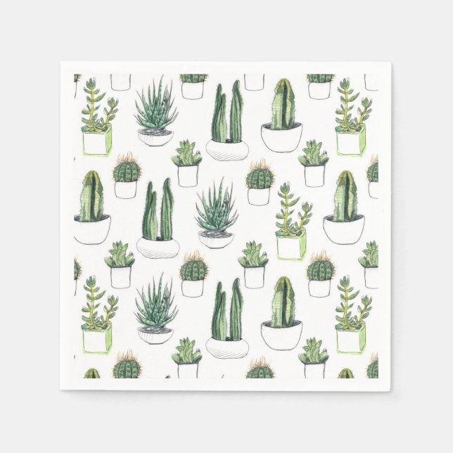 Watercolour Cacti & Succulent Napkin (Front)